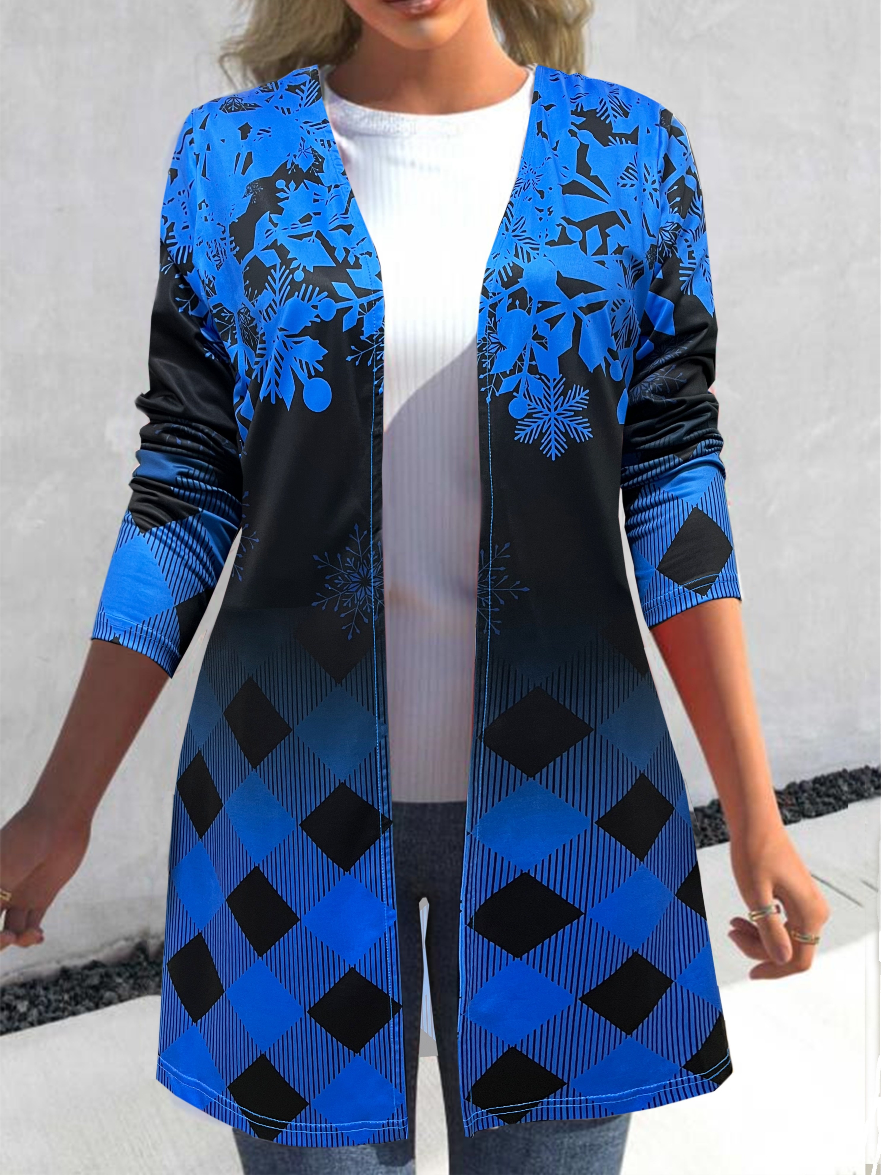 Plus Size Casual Cardigan Women's Plus Ombre Print Long - Temu