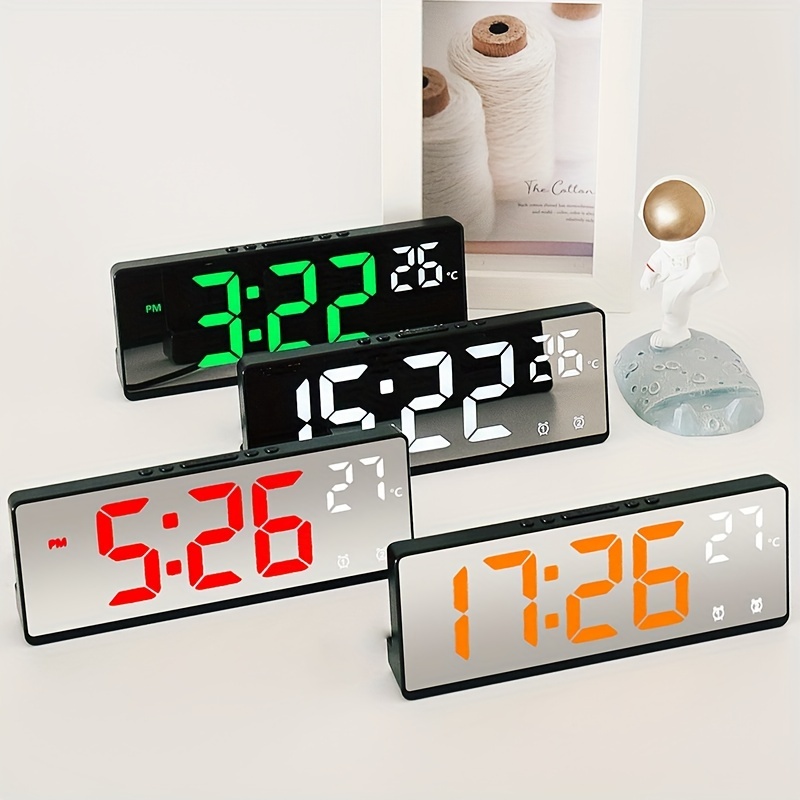1 Pieza, Reloj Mesa Espejo Led, Alarma Digital, Repetición Alarma