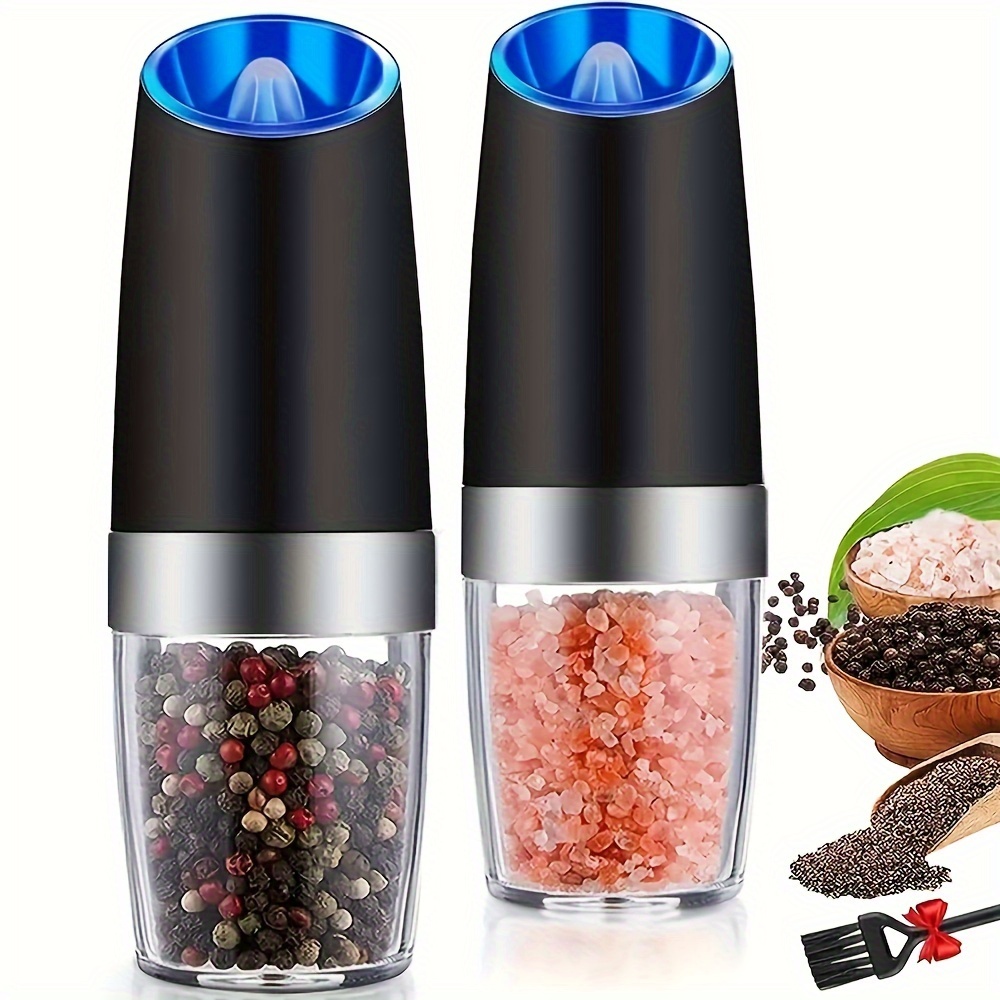 Gravity Electric Pepper and Salt Grinder Set of 2 [White Light] Battery  Operated Automatic Pepper and Salt Mills with Light,Adjustable  Coarseness,One
