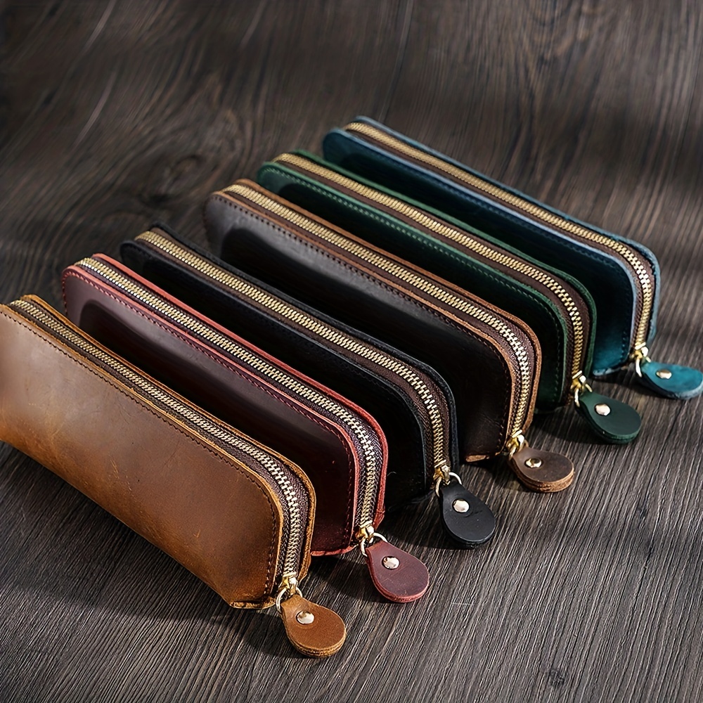 Pencil Case Stationery Pouch Zipper Bag Case Leather Small - Temu