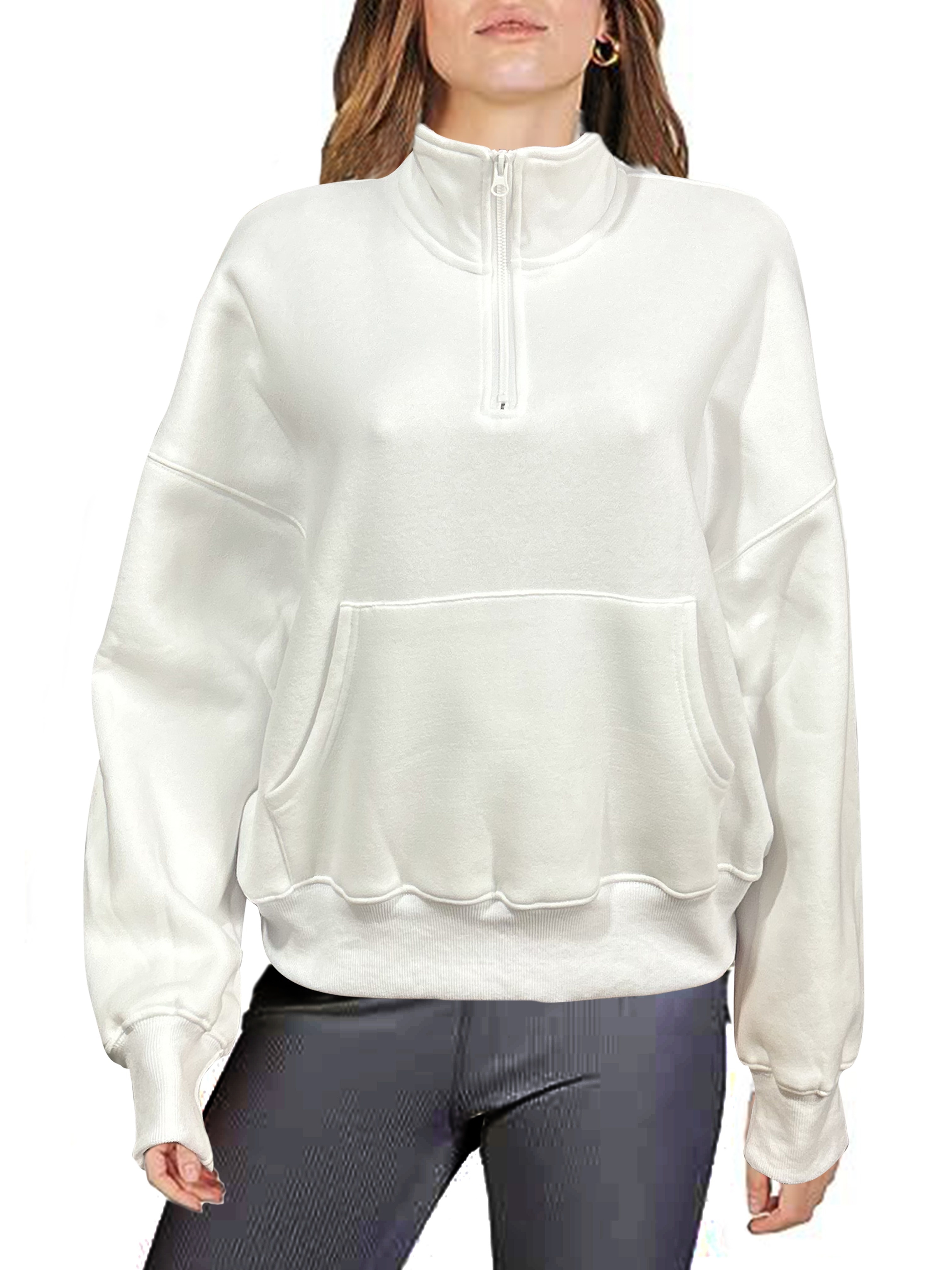 Half Zip Kangaroo Pocket Pullover Sweatshirt, Casual Long Sleeve Mock Neck  Sweatshirt For Fall & Winter, Women's Clothing