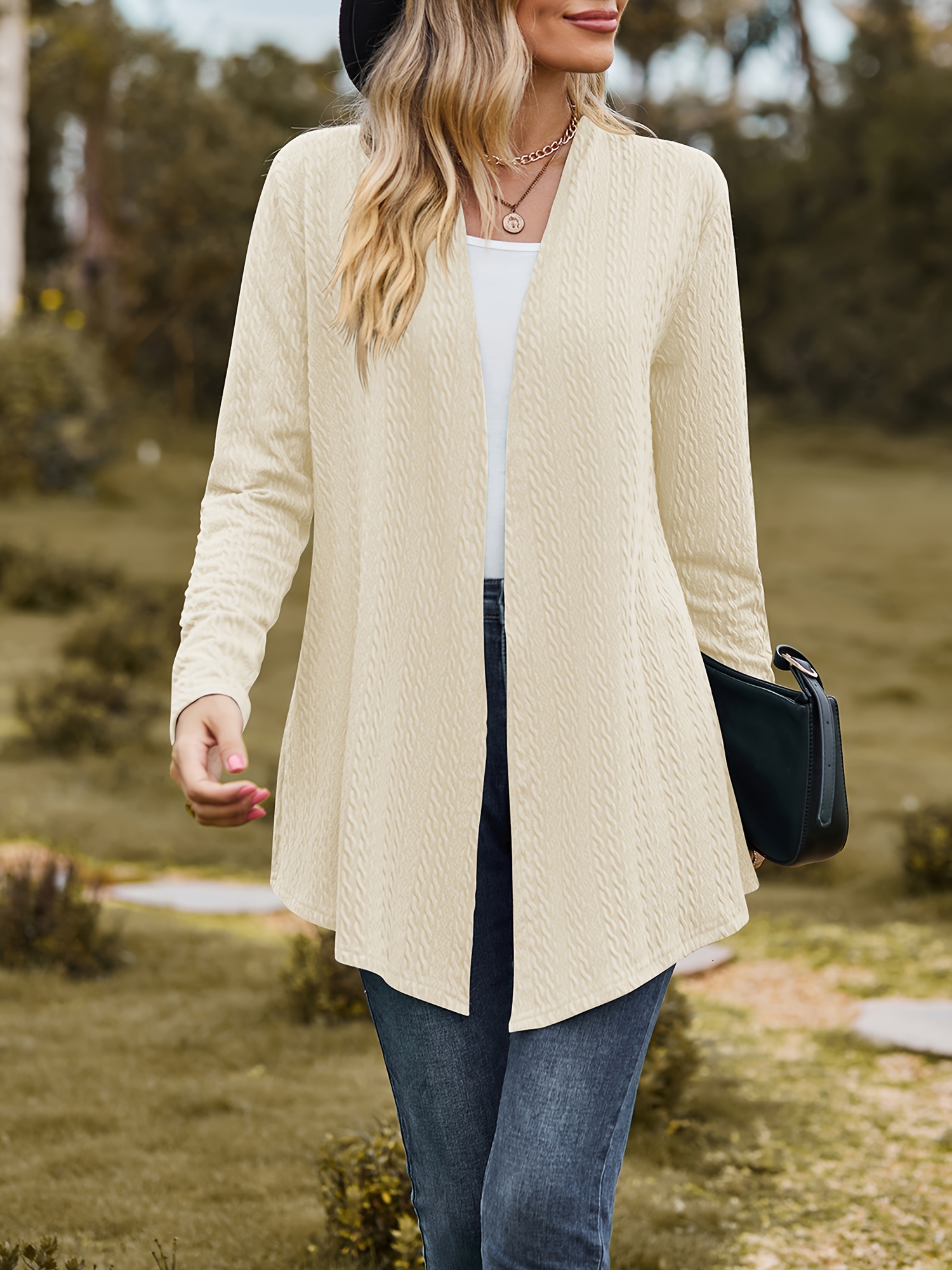 Casual Cardigan Women's Plus Textured Long Sleeve