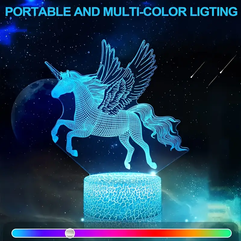 Unicorn 3d Night Light 3d Optical Illusion Lamp With Touch - Temu