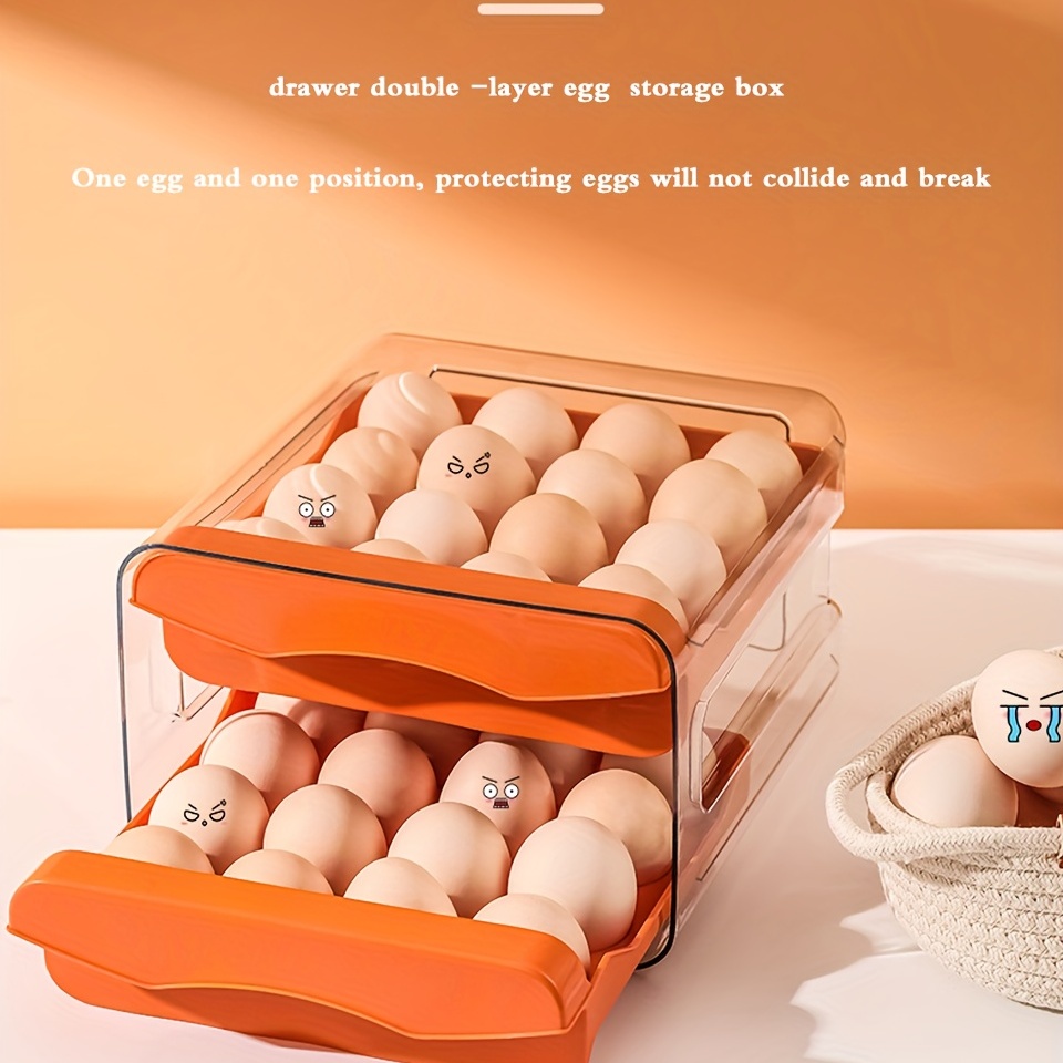 2-layer Drawer Type Egg Storage Organizer: Stackable, Clear Plastic Egg  Holder For Your Refrigerator! - Temu
