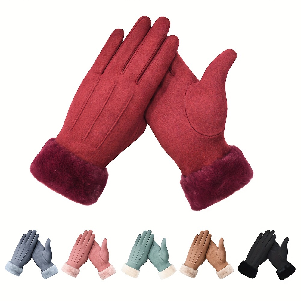 

Soft Plush Cuff Gloves Solid Color Velvet Warm Gloves Women's Autumn Winter Coldproof Touch Screen Gloves