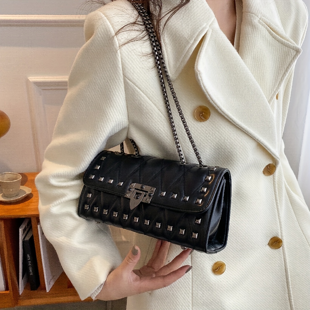 Argyle Quilted Square Crossbody Bag Solid Shoulder Bag Flap Crossbody Bag