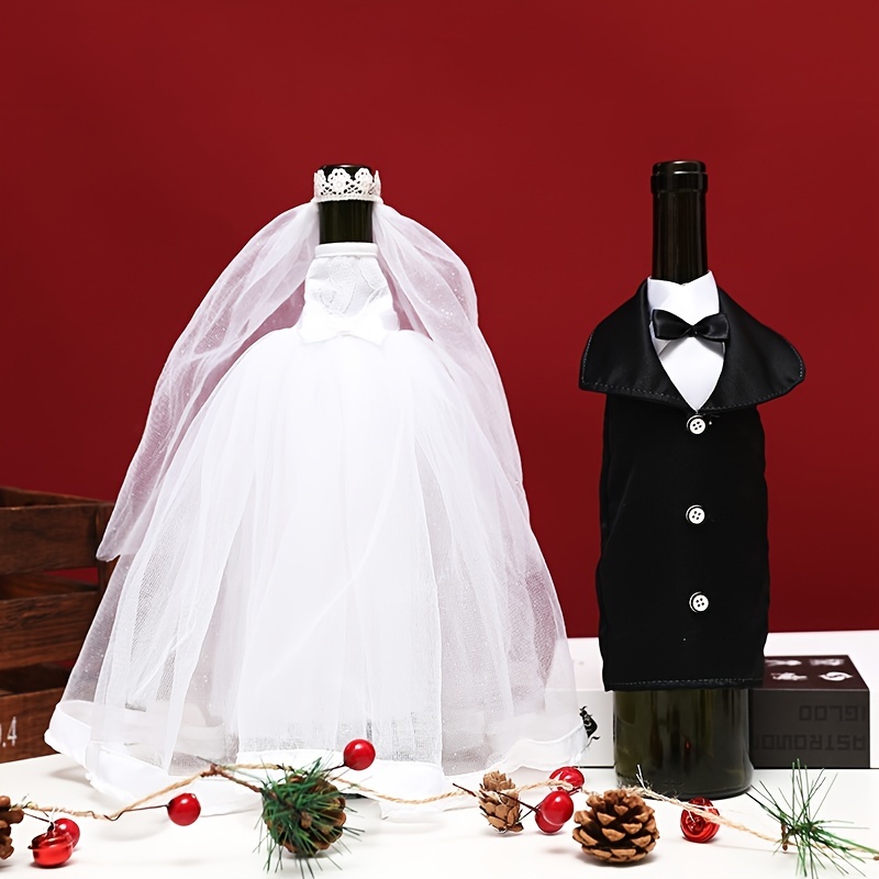 Bride Groom Bottle Set White Black Wedding Bottle Decoration 