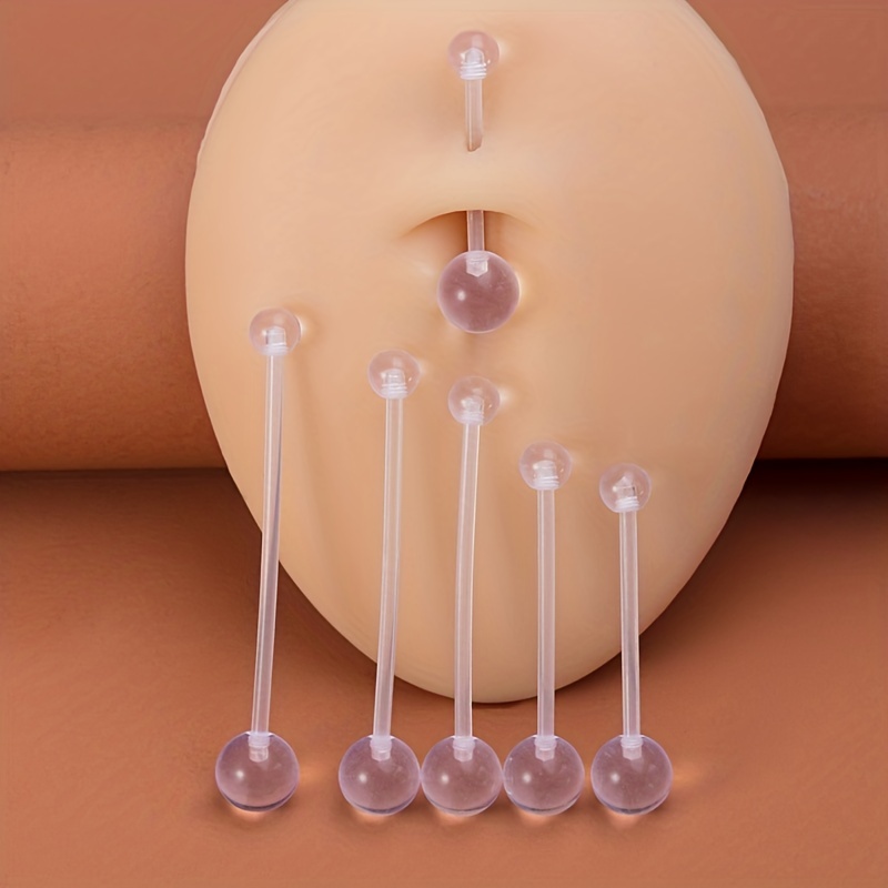 6pcs Acrylic Long Bar Belly Button Rings for Pregnant Women