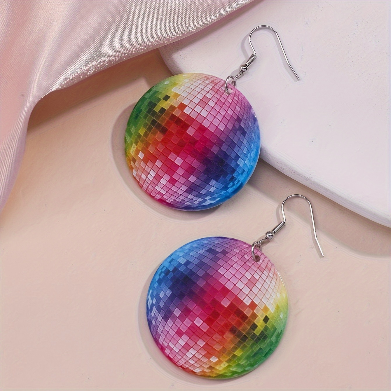 1Pair Hip Hop Acrylic Disco Ball Earrings Retro Colorful Ball Drop Earrings For Men