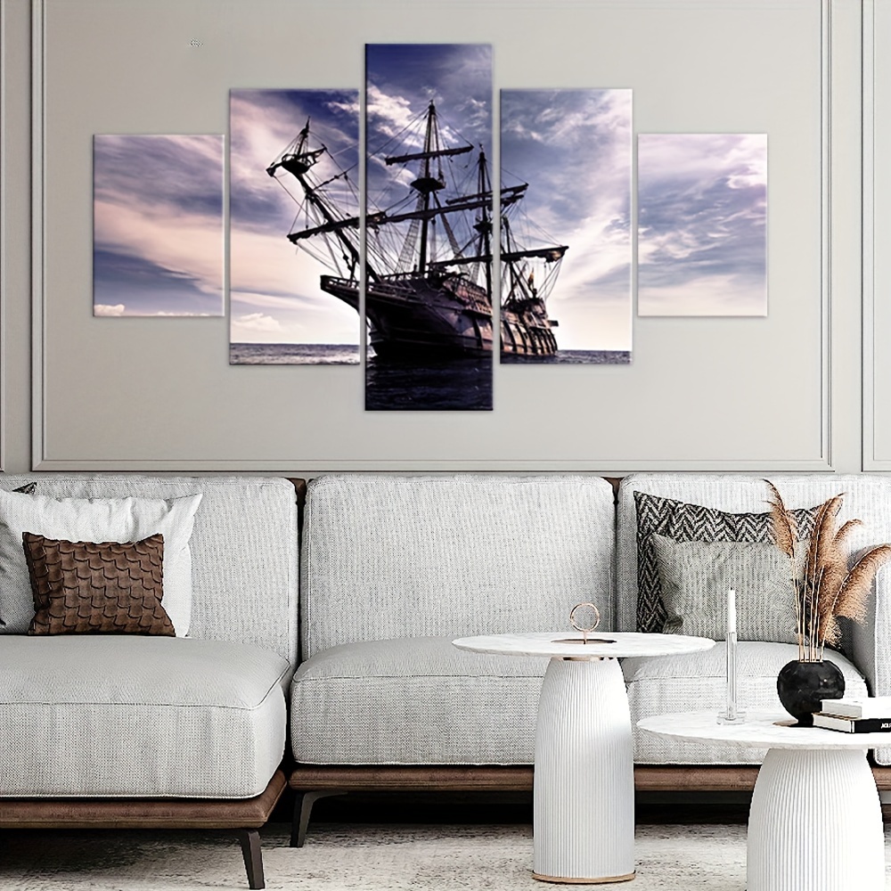 5pcs Native American Decor Pirate Ship Pictures * Boat Artwork Mayflower  Ship Paintings Prints Canvas Wall Art Giclee Living Room Norse Home Dec