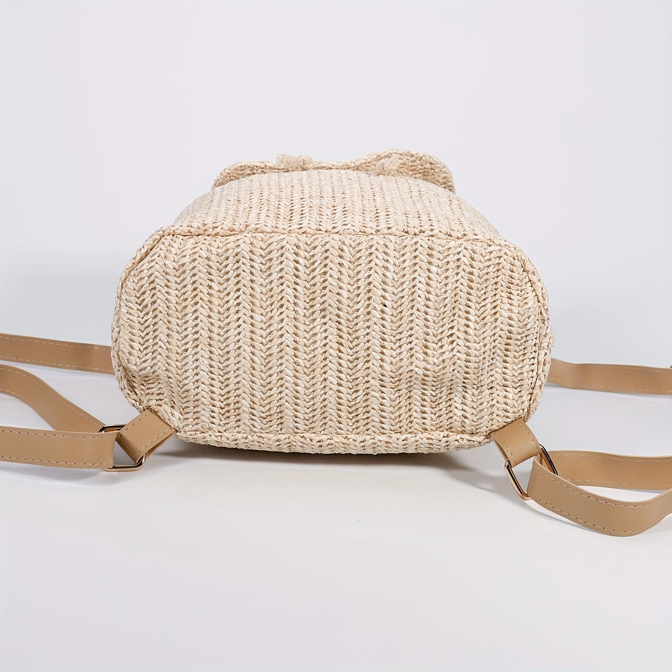 Mini Straw Woven Bucket Backpack Summer Beach Flap Travel Daypack