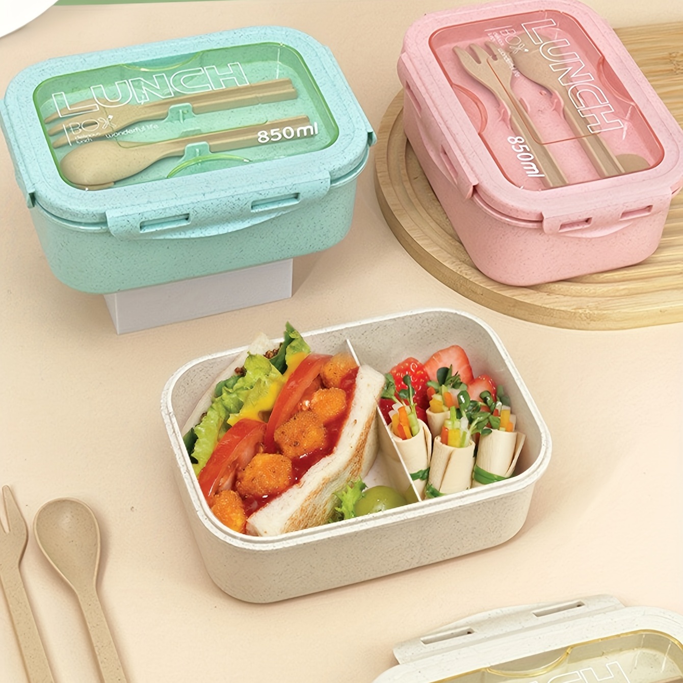Wheat Straw Lunch Box Includes Spoon - Temu