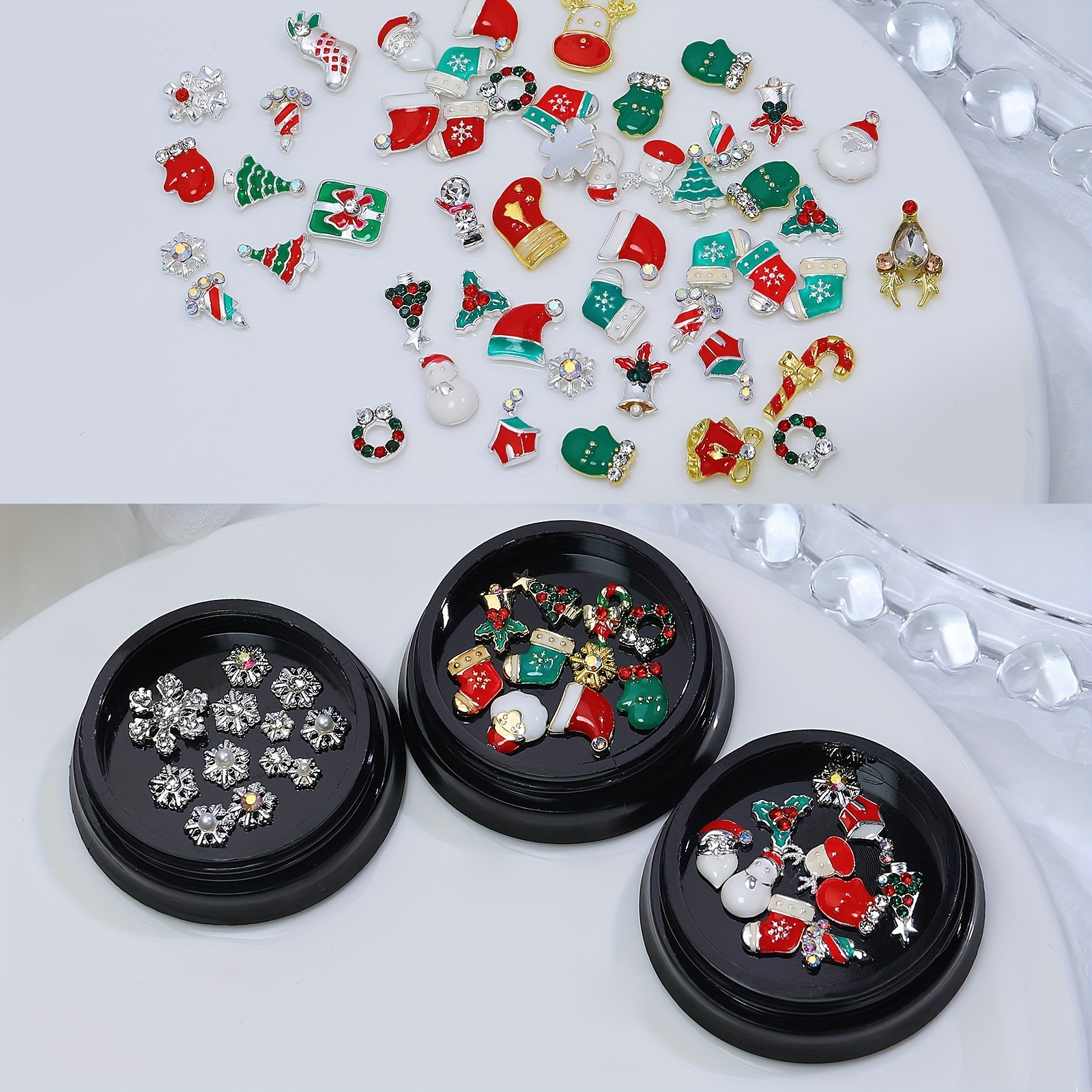10Pcs Christmas Wreath Nails Decoration Design Garland Bowknot Pearl for  Nails Charms Suspension in Rhinestones Nail Art Jewelry