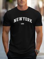 NEW YORK LETTERS Print Men's Round Neck Print Tee Short-Sleeve Comfy T-Shirt Loose Casual Top For Spring Summer Holiday Men's Clothing As Gifts
