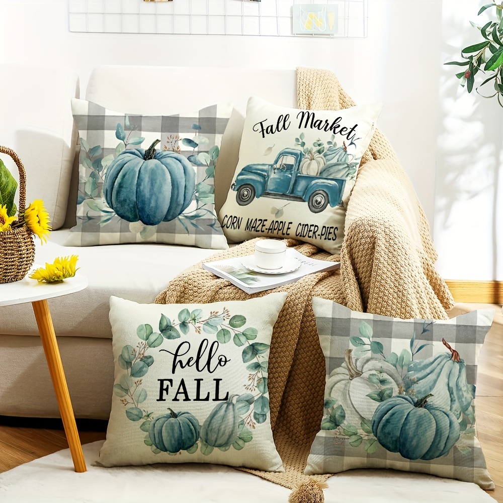Fall Pillow Covers Green Orange Throw Pillows Cover 18x18 Set of 4 Outdoor  Fall Decorations, Pumpkin Farmhouse Pillow Case for Sofa Couch Thanksgiving  Decorations Fall Decor 