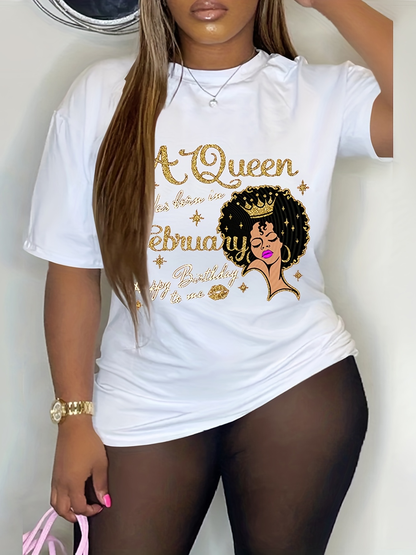 Plus Size Casual T shirt Women's Plus Cartoon Figure Glitter - Temu