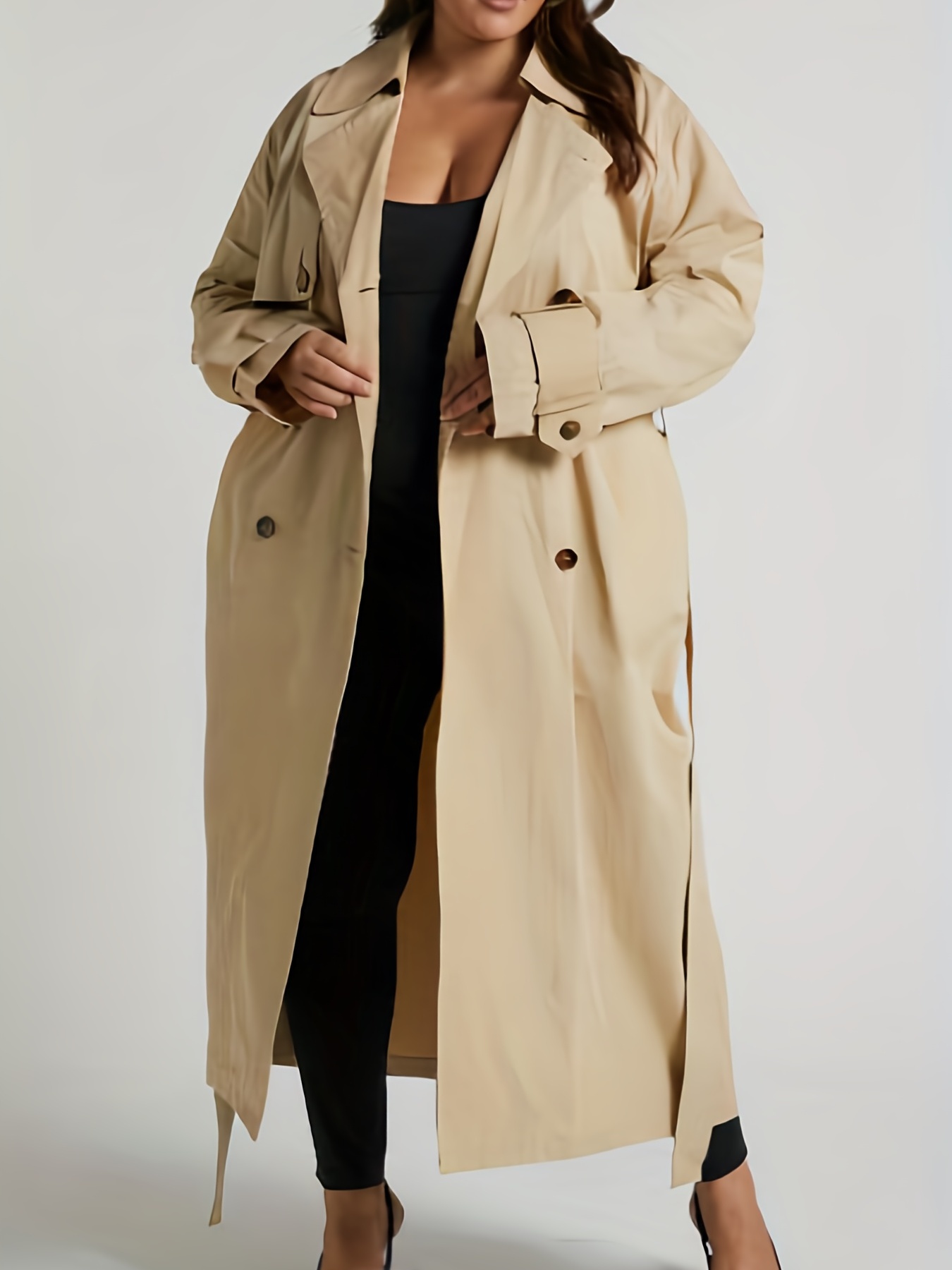 Plus Size Women's Lapel Wool Coat Trench Mid-Length Overcoat