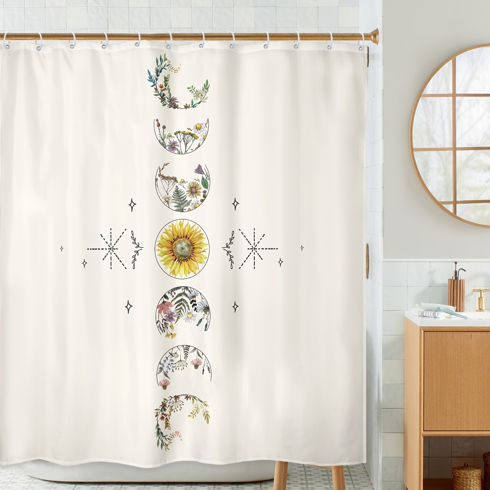 Bohemian Style Tarot Moon Flower Shower Curtain Printed - Temu Canada