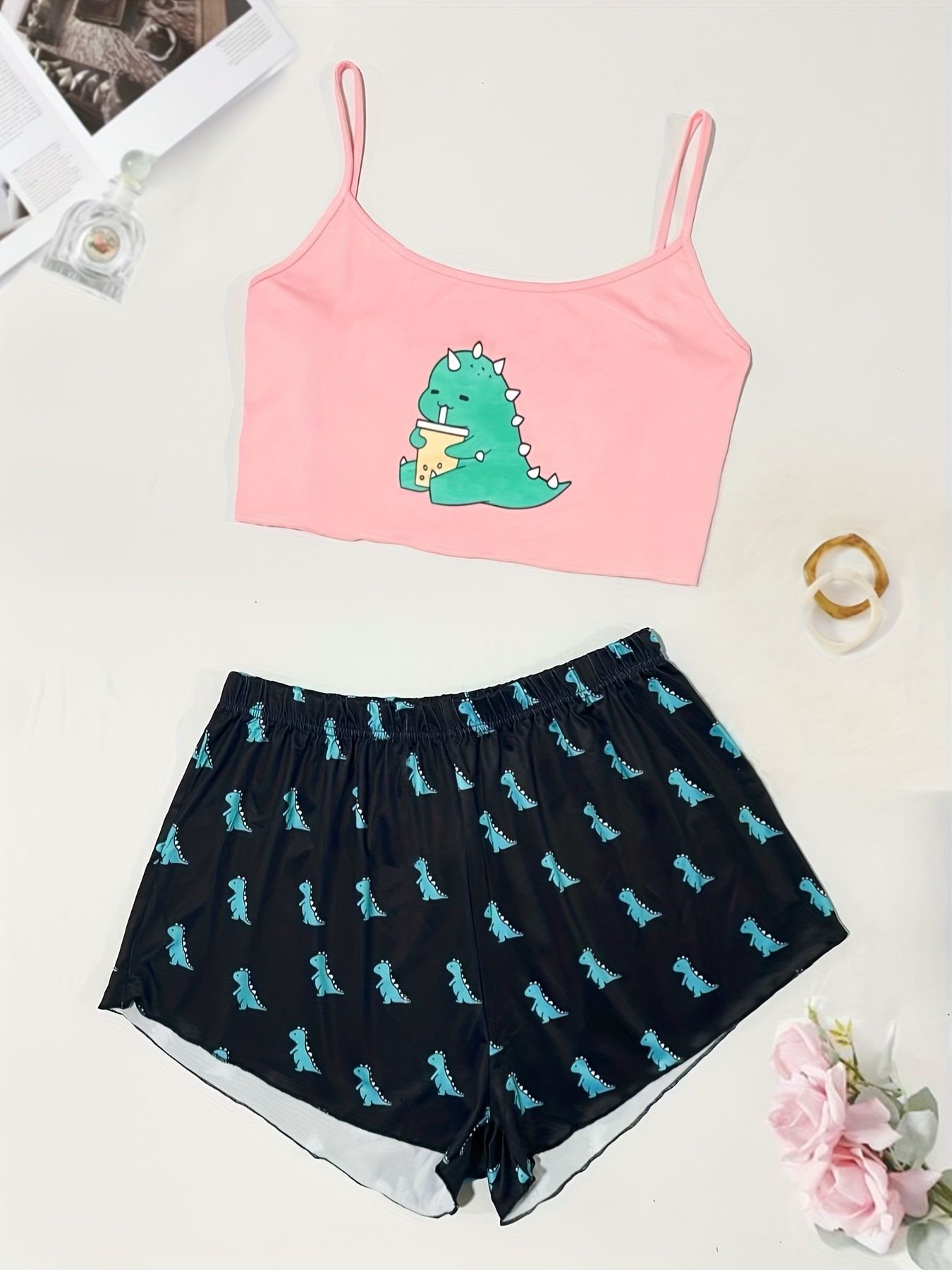 Plus Women's Plus Cartoon Dinosaur Print Comfort Cami Top - Temu