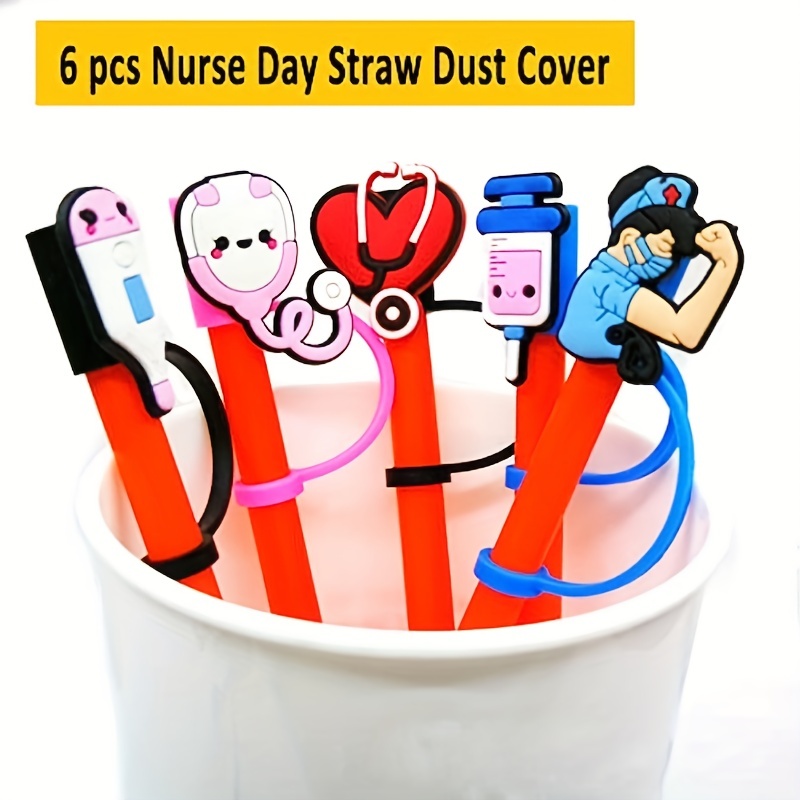 Medical Nurse Straw Cover, Silicone Straw Toppers Tips for Stanley Cup Tumblers, Reusable Drinking Dust Proof Straw Tip Covers for 8mm Straw Gifts (