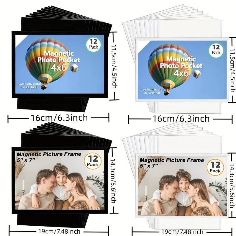 Magnetic Photo Holders for Refrigerator - Magnetic Photo Picture Frames -  White Magnetic Photo Pockets - Holds 4x6 Photos (10 Pack)