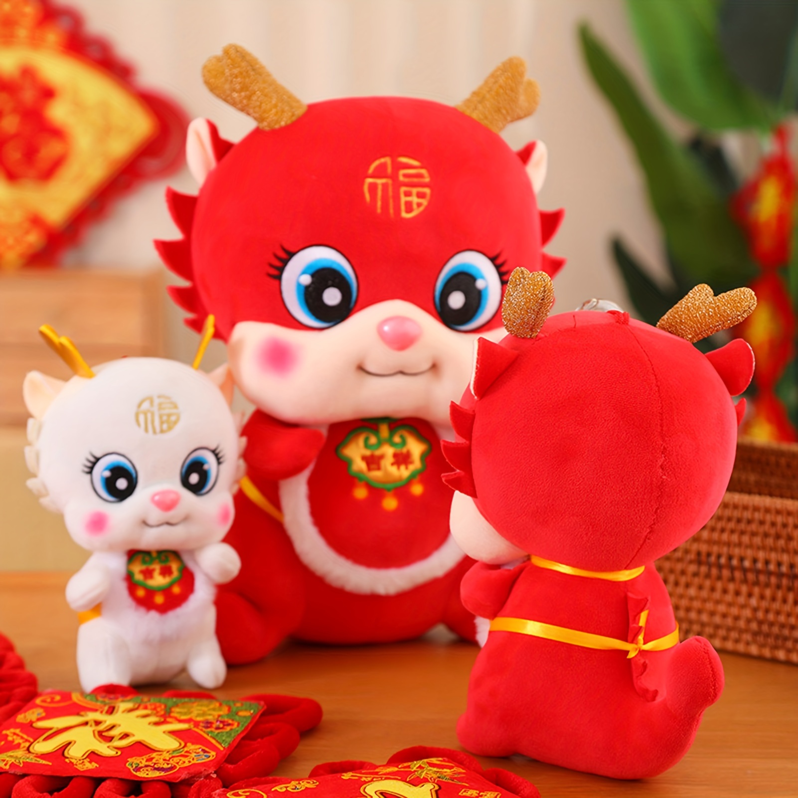 2024 Mascot Cute Red Dragon Stuffed Animal Doll Ornament - Temu