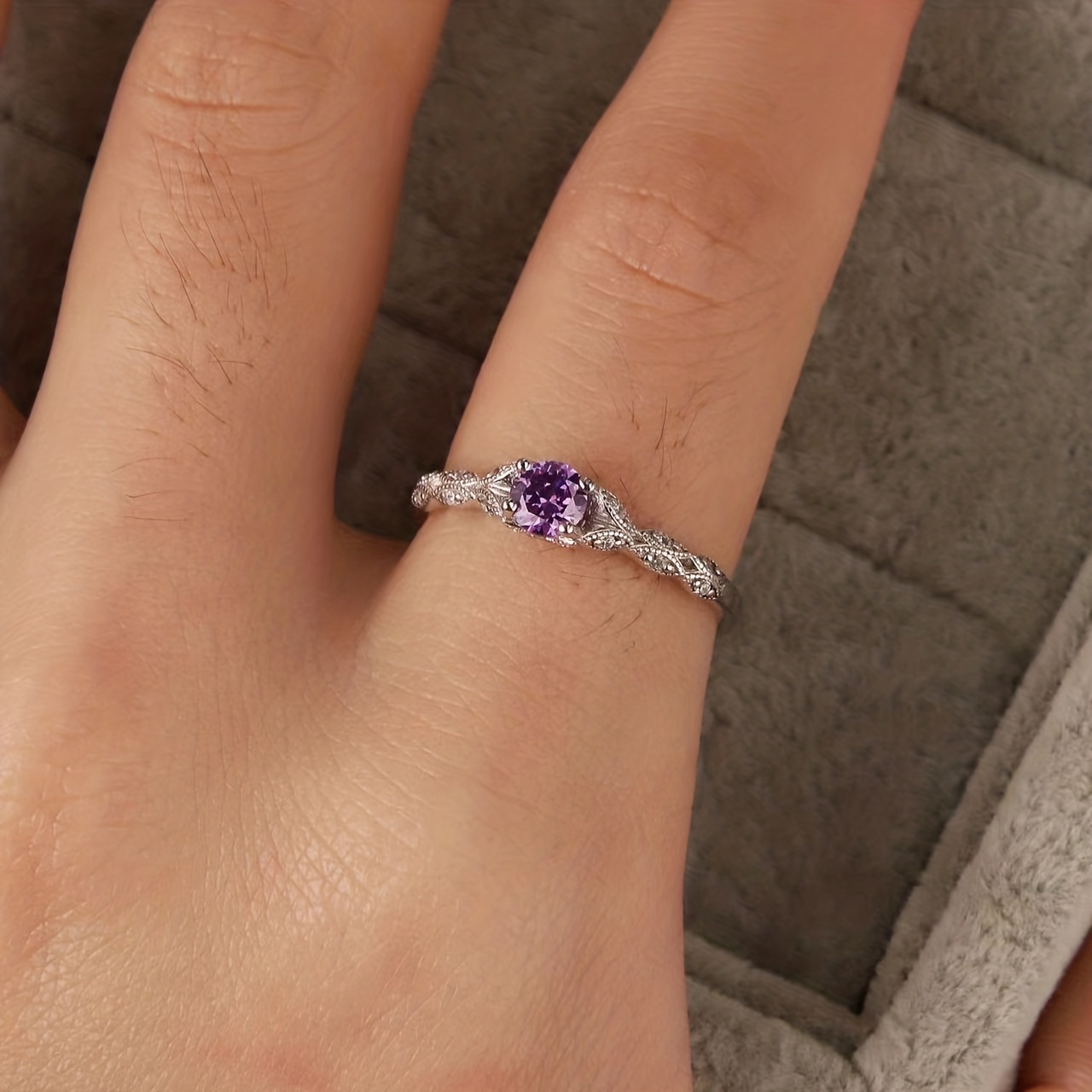 Men's Light Amethyst Couple Ring, Birthday Gift