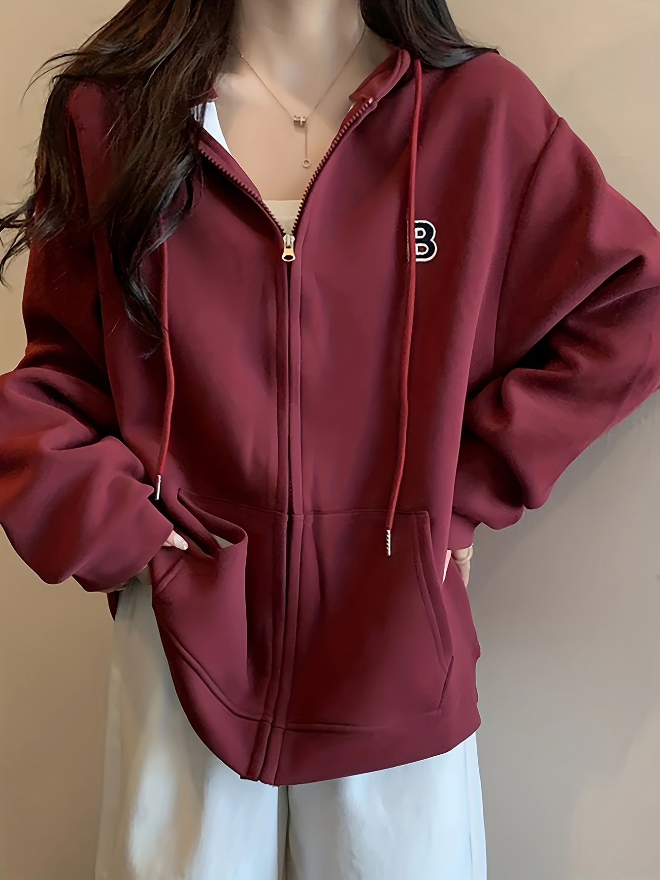 Burgundy zip hoodie on sale women's