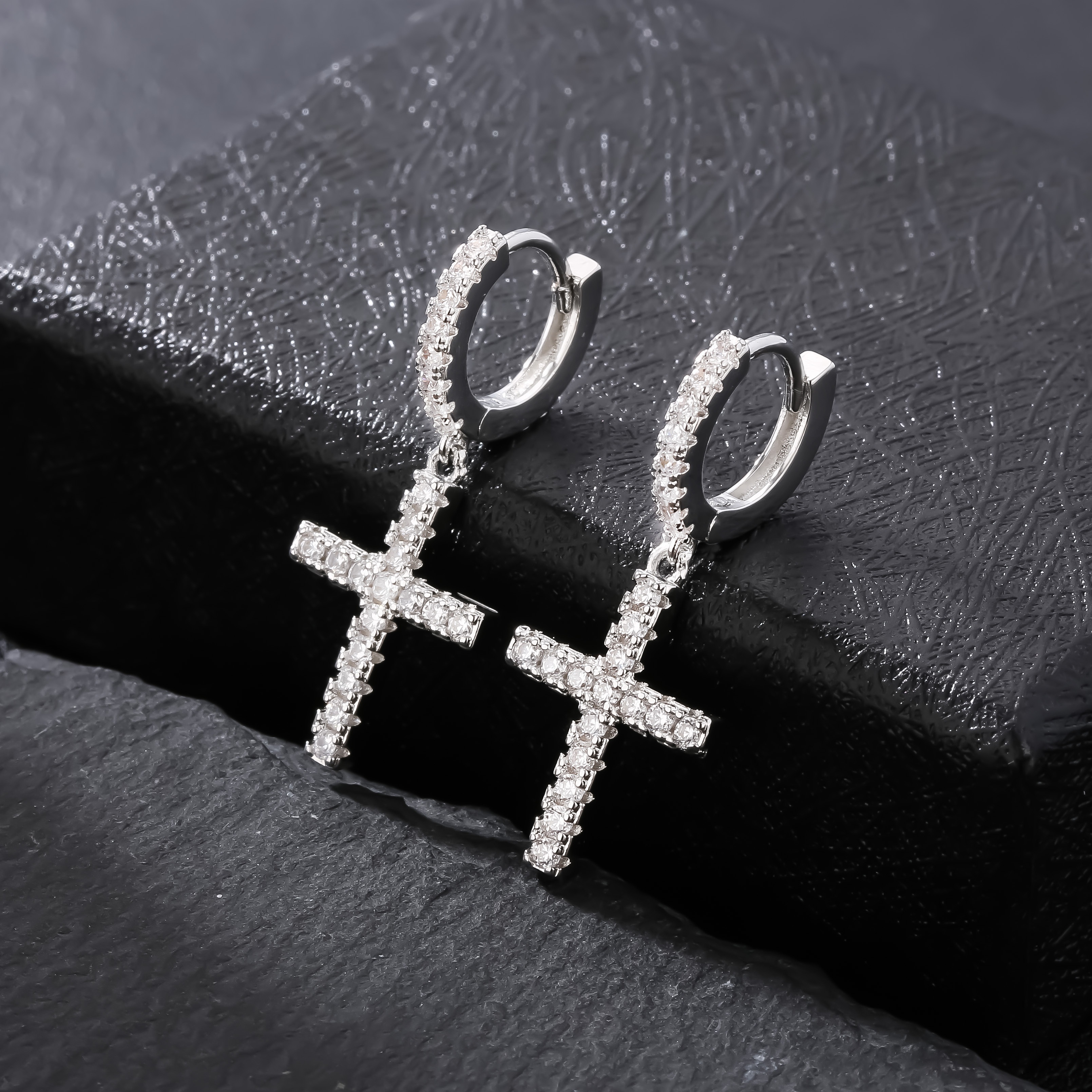 hip hop cross stud earrings copper synthetic zirconia unisex