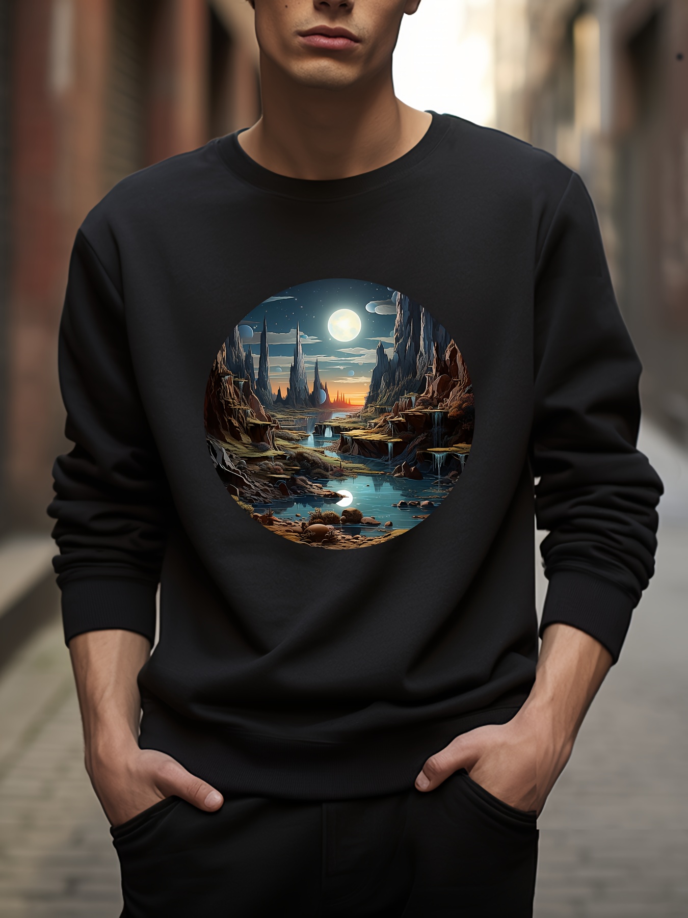 Men's Graphic Printed Grey Fuzzy Sweatshirt