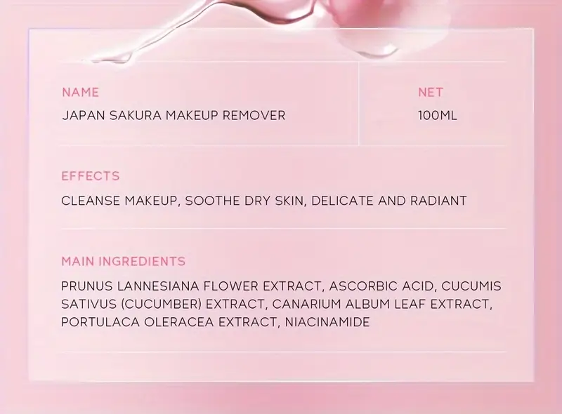 sakura makeup remover water plant extracts cleansing water 100ml 3 38oz face eye lip cleansing liquid refreshing cosmetic details 1