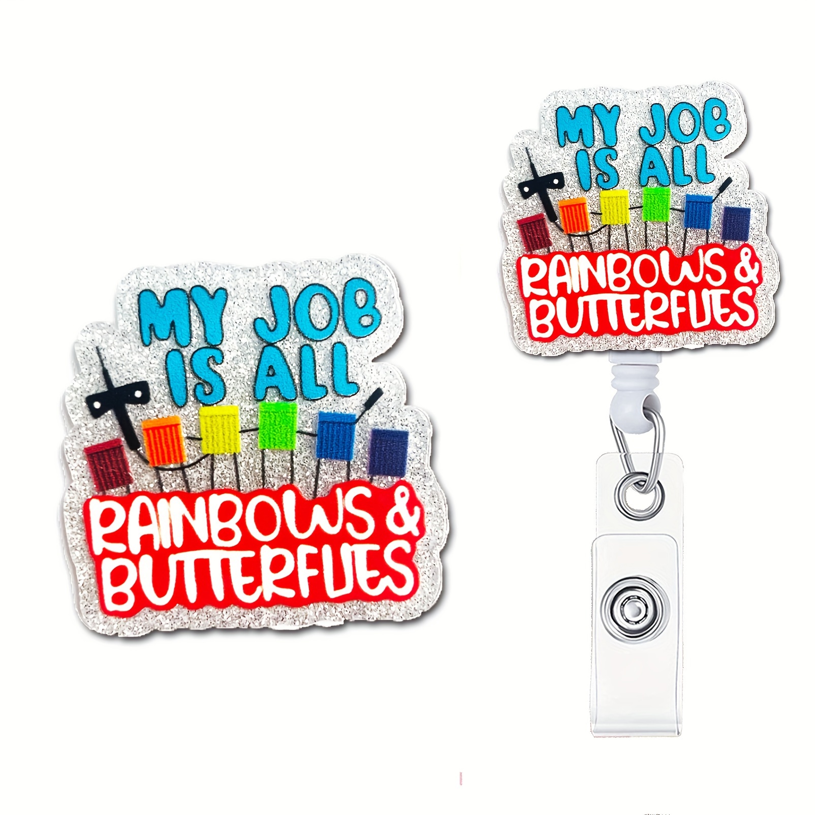 Butterfly Glitter Clip On Retractable Badge Holder ID Name Reel