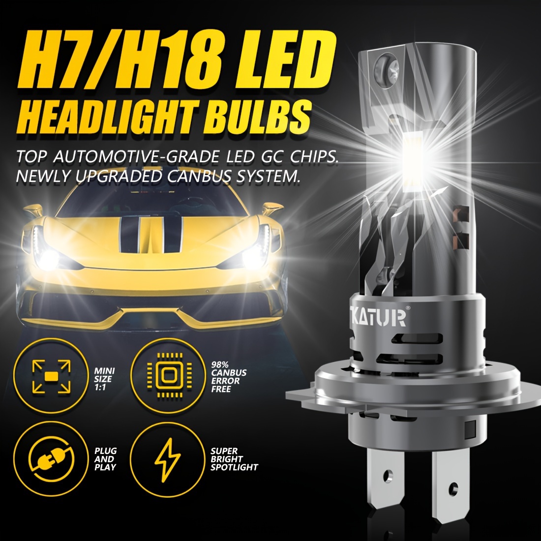 2x H7 LED Headlight 1:1 Mini Size Headlamp 12v 55W 12000LM 6500K Car Lamps  Power Super Bright Plug and Play Car Headlight Bulbs