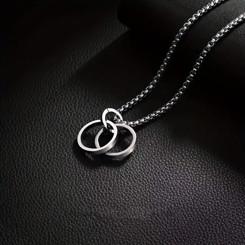 Men's Double Ring Pendant Titanium Steel Necklace