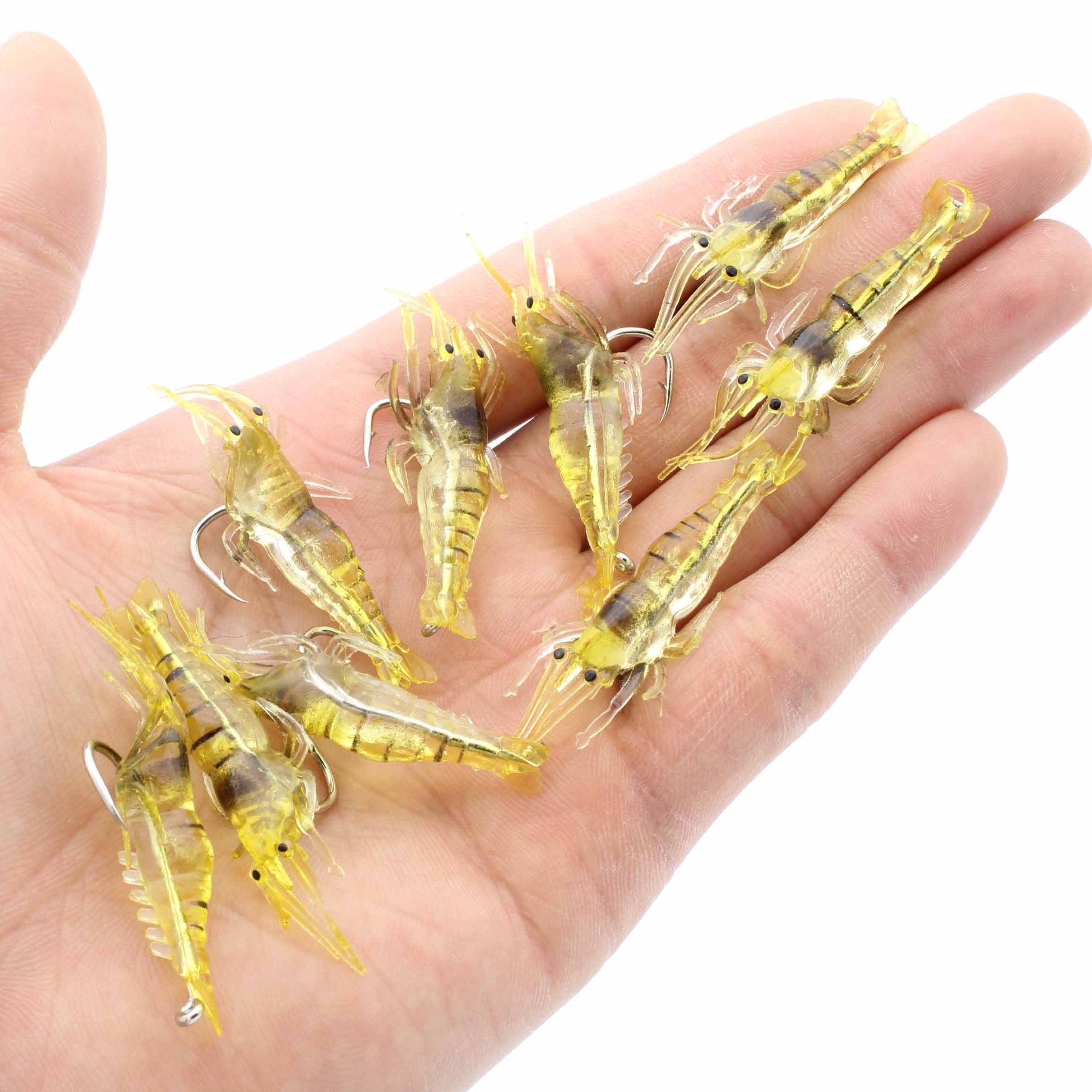 1Pcs 7.5cm 5.5g Luminous Shrimp Fishing Lure Artificial Silicone Soft Bait  Swivels Glow Hooks