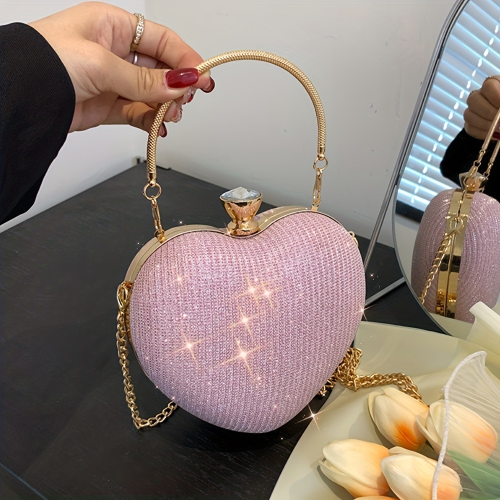 Mini Pink Metallic Glossy Pu Fashionable Heart Shaped Crossbody