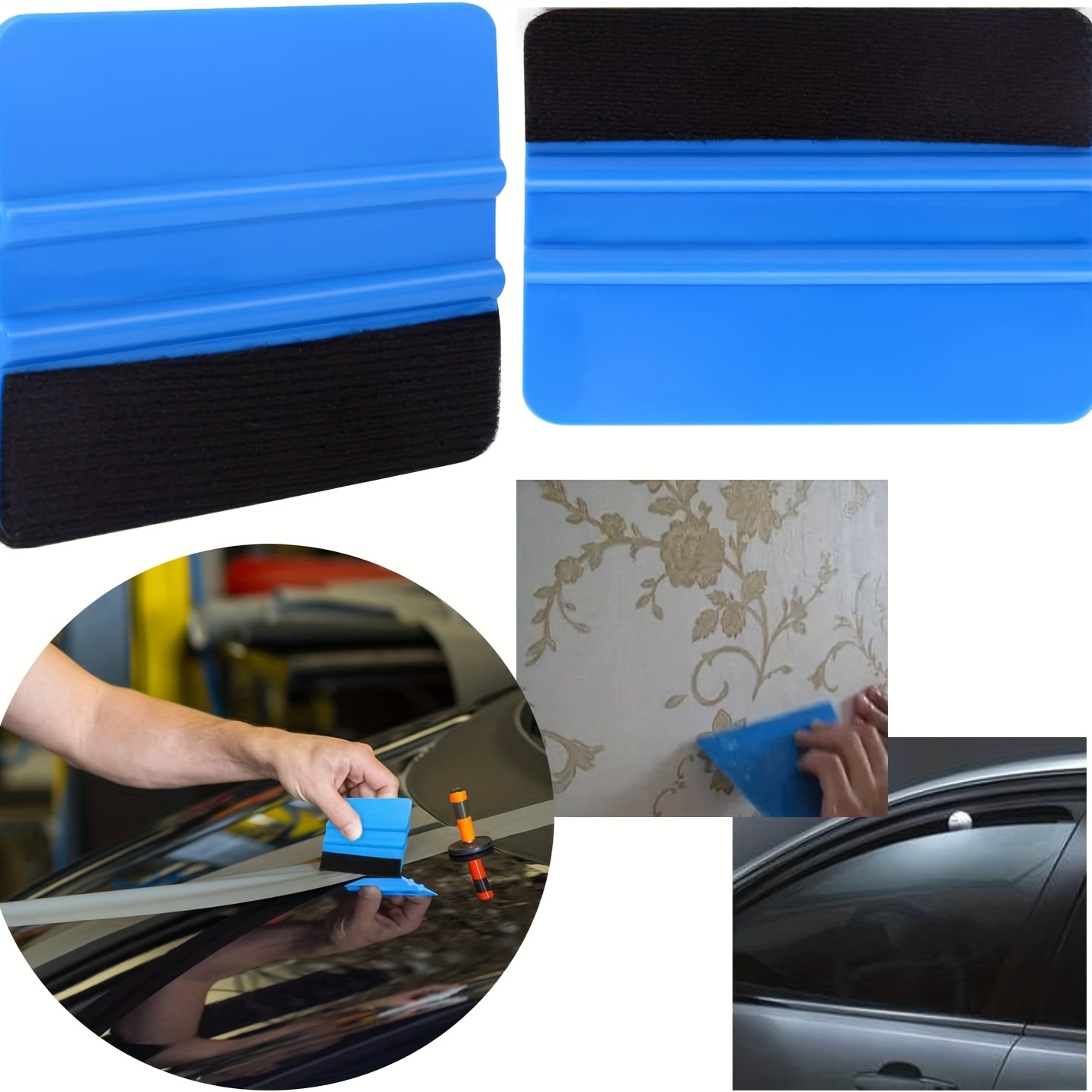 3Pcs Blue Vinyl Squeegee With Fabric Felt For Auto Car Decals