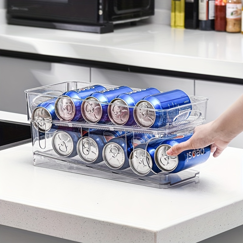 1 Stück Durchsichtiger Kühlschrank-Getränkehalter, Lagerregal Für  Cola-Bierdosen, Durchsichtige Schubladen-Aufbewahrungsbox Für  Kühlschrank-Gefrierschrank-Arbeitsplattenschrank, Doppelschichtig,  Automatischer Schiebe-Getränkespender, Heimküchenbedarf