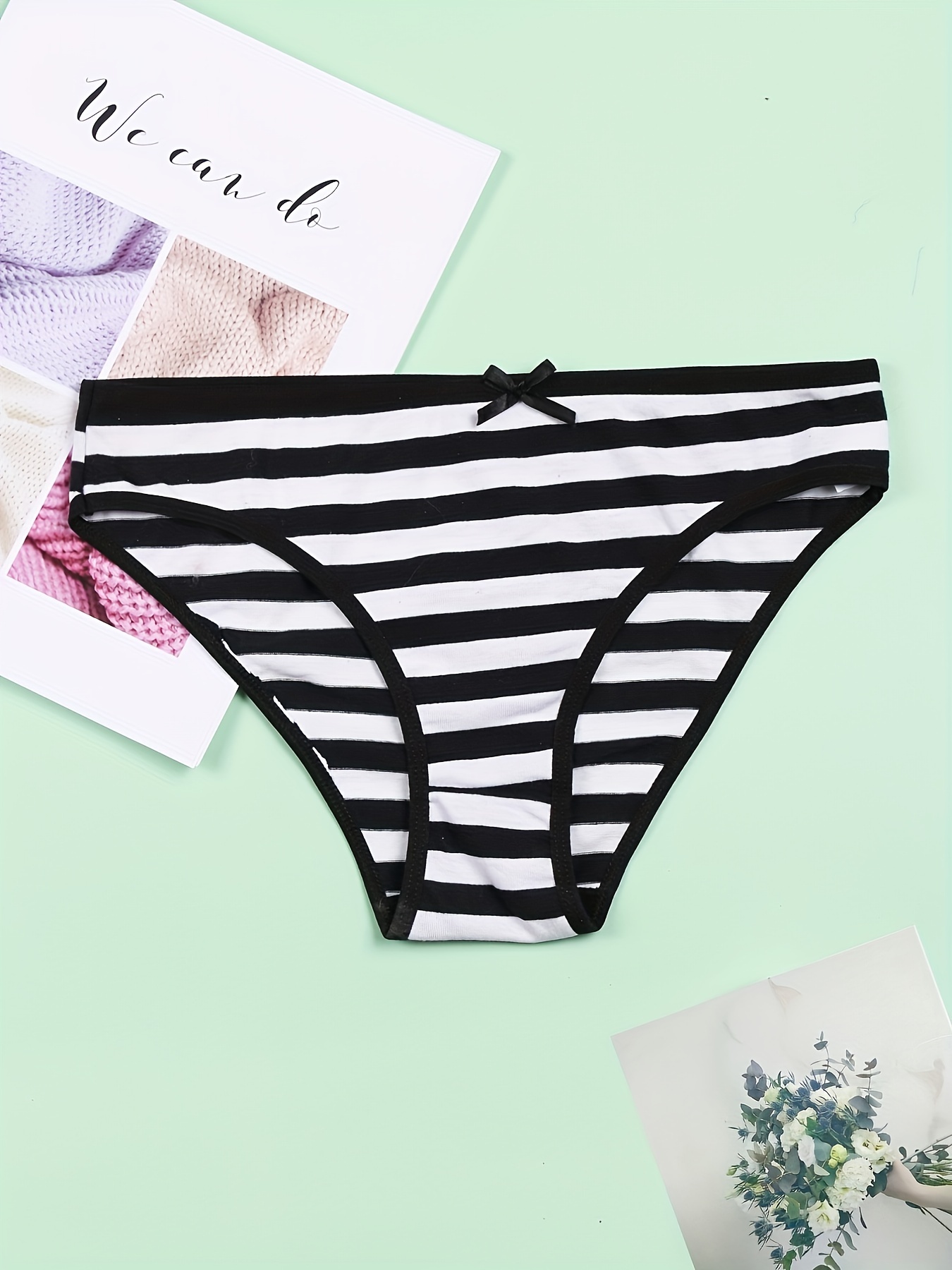 4 Piezas De Calzoncillos De Moda Para Chicas Adolescentes, Ropa Interior De  Algodón A Rayas, Bragas Cómodas Y Transpirables Con Cintura Con Lazo