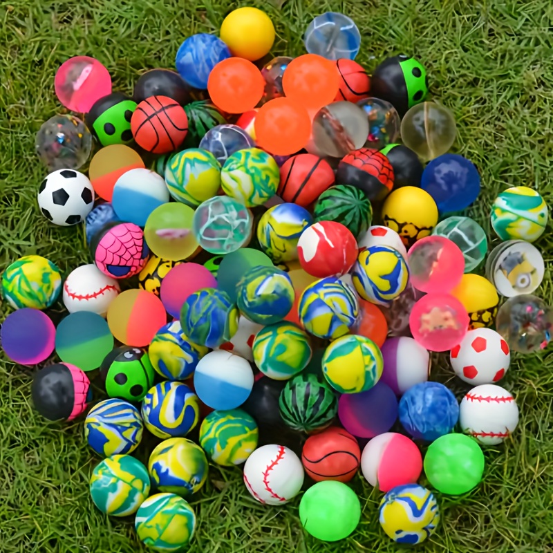  Juego de pelotas saltarinas, diseñas con motivos mezclados, de  colores de neón coloridos y variados, para niños, regalos de fiesta,  premios, cumpleaños y mucho más. Paquete de 100 unidades de 1.3
