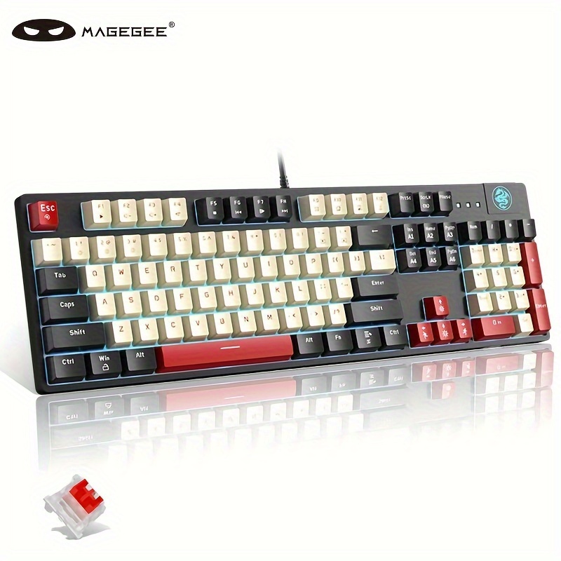 

Magegee Mechanical Gaming Keyboard Mk-armor Led Rainbow Backlit And Wired Usb 104 Keys Keyboard With Red Switches, For Windows Pc Laptop Game
