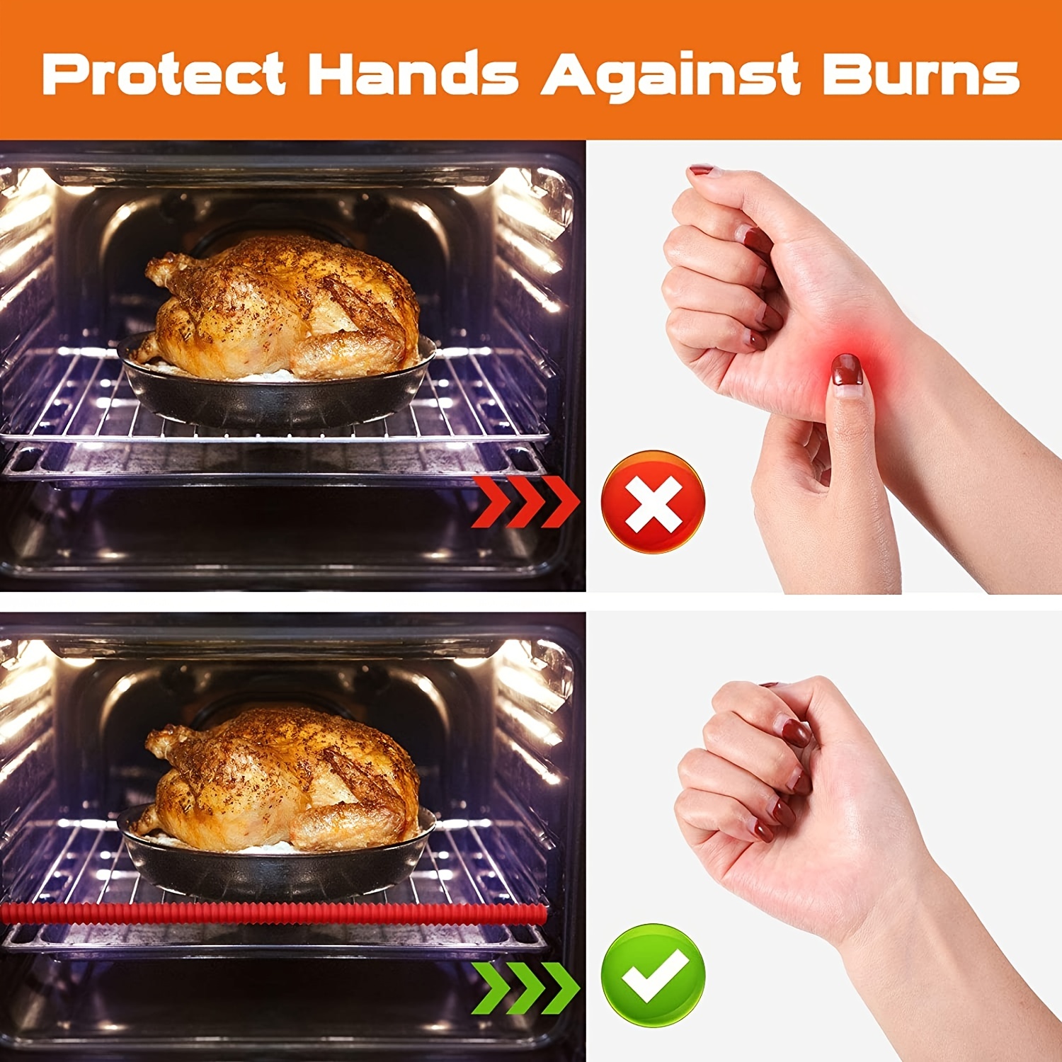 Protectores de rejilla de horno resistentes al calor: evita quemaduras en  manos y brazos, cubierta protectora de silicona de grado alimenticio de 14  pulgadas de largo, 24 piezas, color rojo JAMW Sencillez