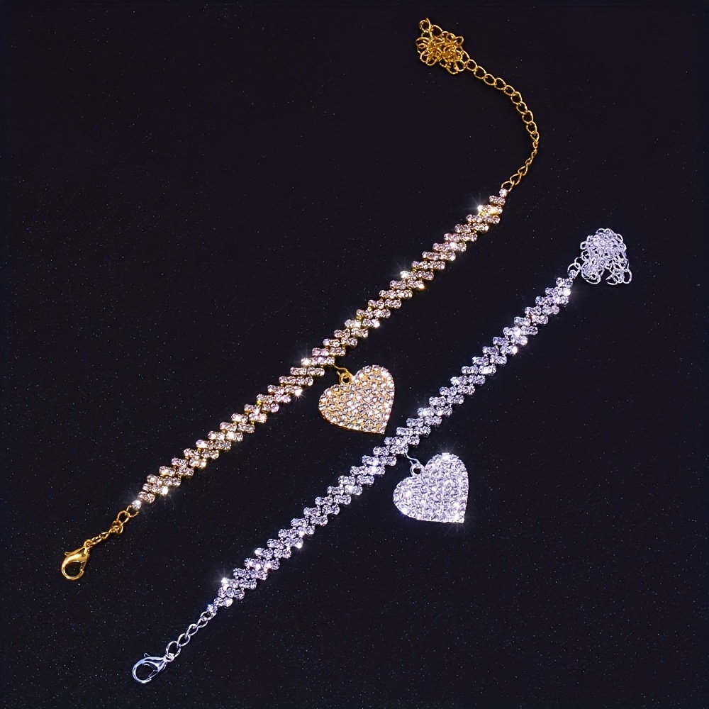 Heart Shape Rhinestone Pendant Chain Anklet, Jewelry Gift