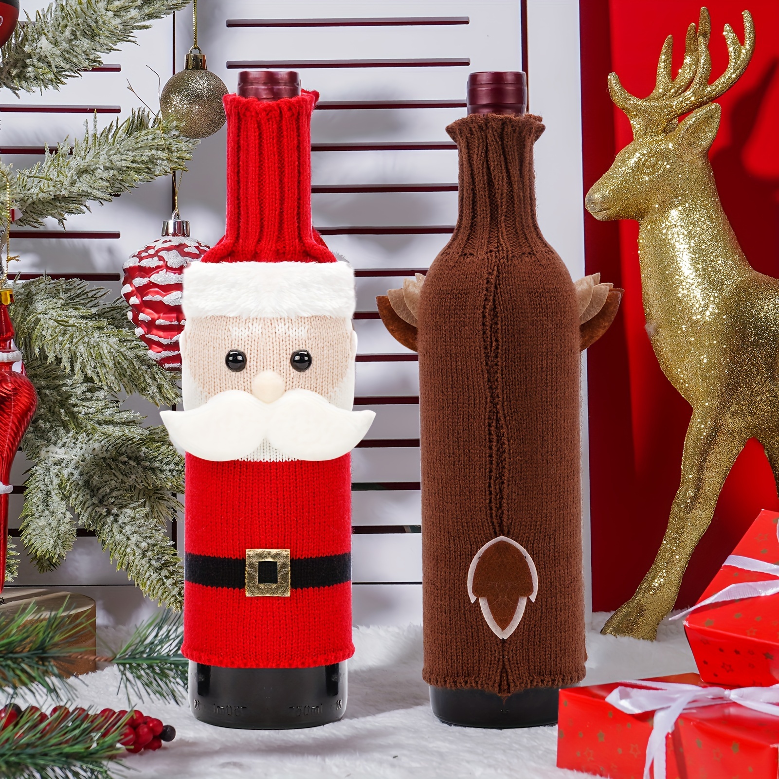 1pc Christmas Cartoon Wine Glass Decoration, Cute Santa Claus & Reindeer  Suitable For Festival Party Decoration For Wine Glass & Bottle