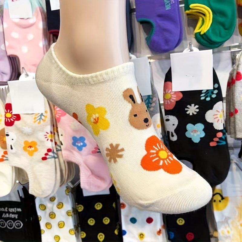 10 Pairs Girls Cartoon Rabbit Boat Socks, Breathable and Comfortable