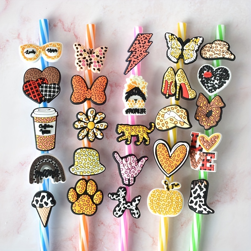 25PCS/set Leopard Printed Sexy Adults Drinking Straws Toppers Decorations  Leopard Print Straw Charms Accessory, Dust-proof Straw Plug For Tumblers Tra