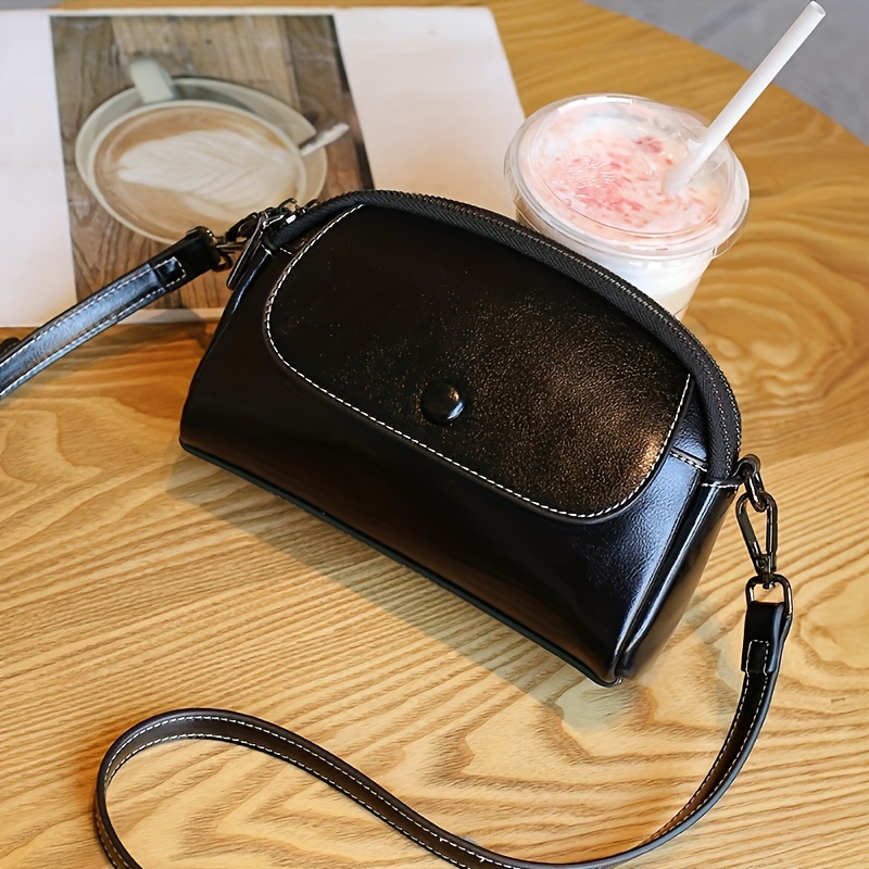 Small Solid Color Crossbody Bag, Oil Wax Leather Mobile Phone Bag