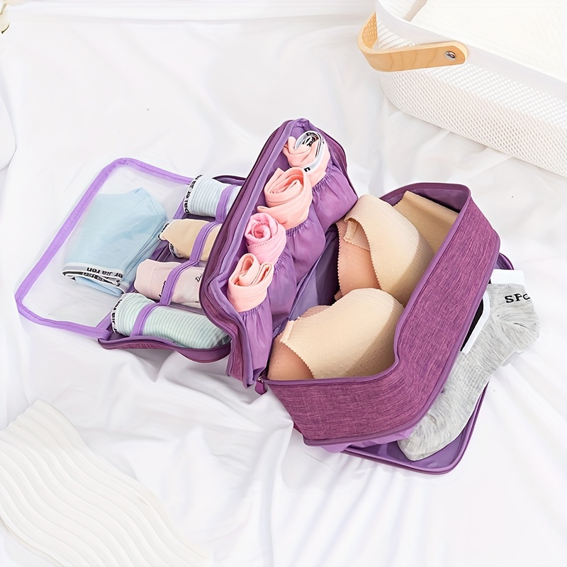Travel Bra Underwaer Organizer Compact Lingerie Box Fornight Toiletry Bag  (Purple)