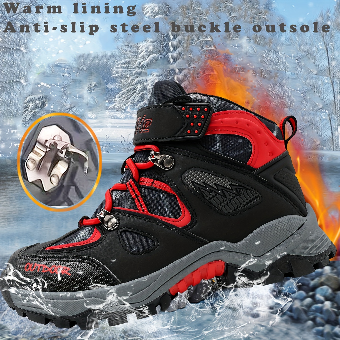 Boy's Hiking Boots Warm Plush Lining Durable Non slip - Temu