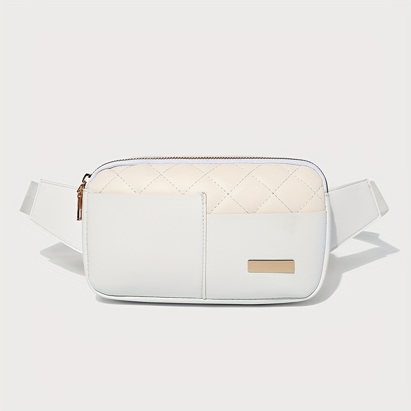 Fashionable Geometric Pattern Colorblock Fanny Pack, Pu Leather Unisex  Waist Bag